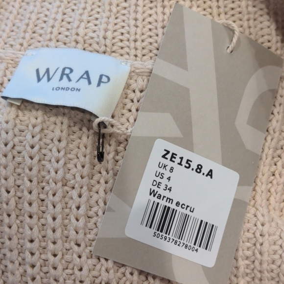 Wrap London Open Front Warm Ecru Knitted Cardigan Sweater with Pockets size 4 - Picture 6 of 8